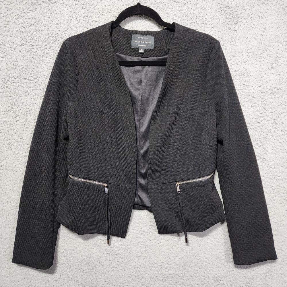 Haute Monde‎ Womens Black Blazer Jacket Work Wear Open Front Size Medium